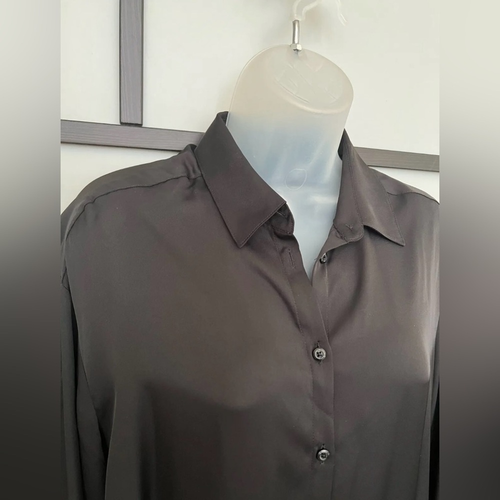 BUNDLE NWOT Express Oversized Satin Black White Button Up Shirt Blouse XSmall - Picture 4 of 15